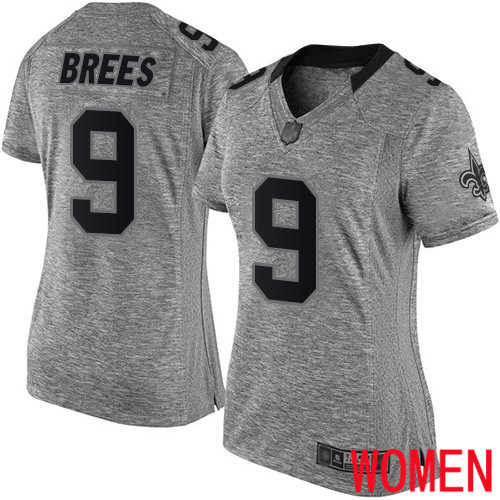 New Orleans Saints Limited Gray Women Drew Brees Jersey NFL Football #9 Gridiron Jersey